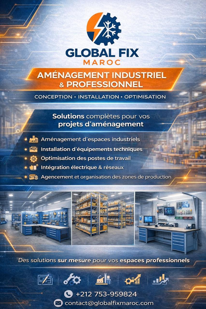Aménagement industriel professionnel Maroc - optimisation espaces - Global Fix Maroc