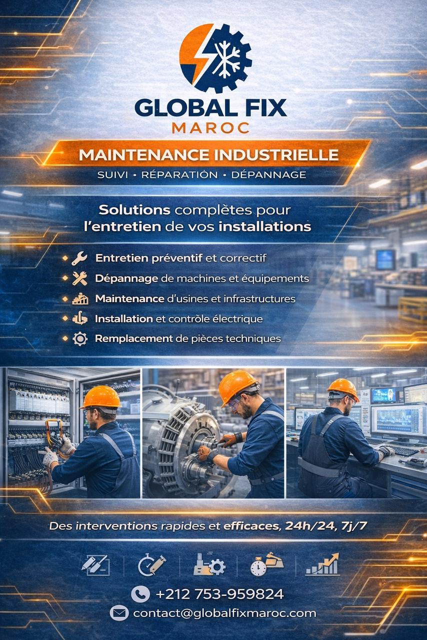 Maintenance industrielle Maroc 24h/24 - dépannage entretien - Global Fix Maroc