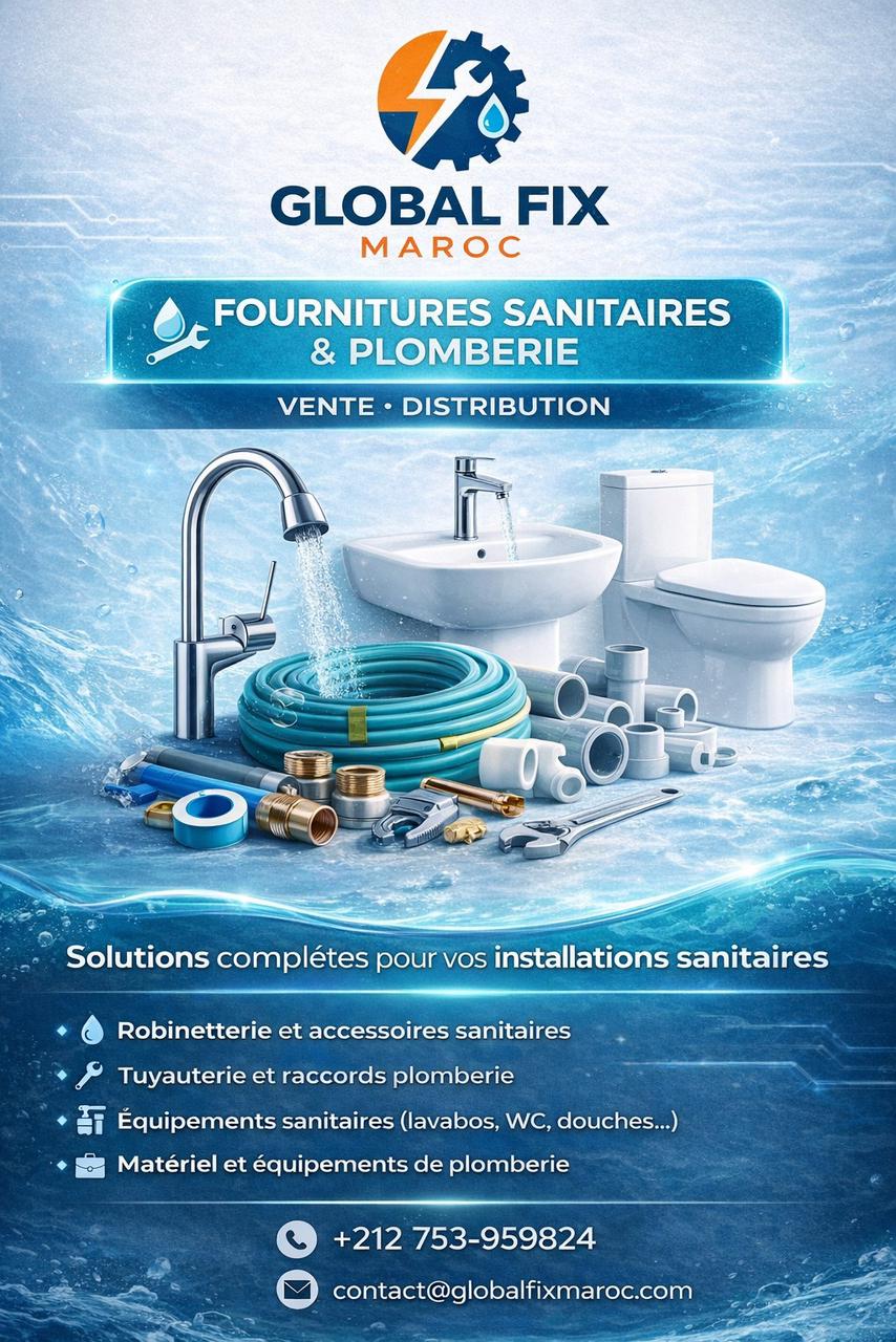 Fournitures sanitaires plomberie industrielle Maroc - robinetterie tuyauterie - Global Fix Maroc